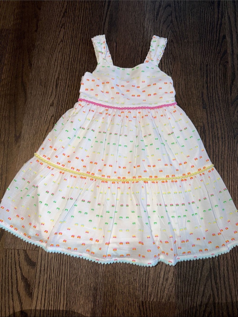 White Tiered Girls' Juicy Couture Sundress with Neon Dot Trim - size 6x